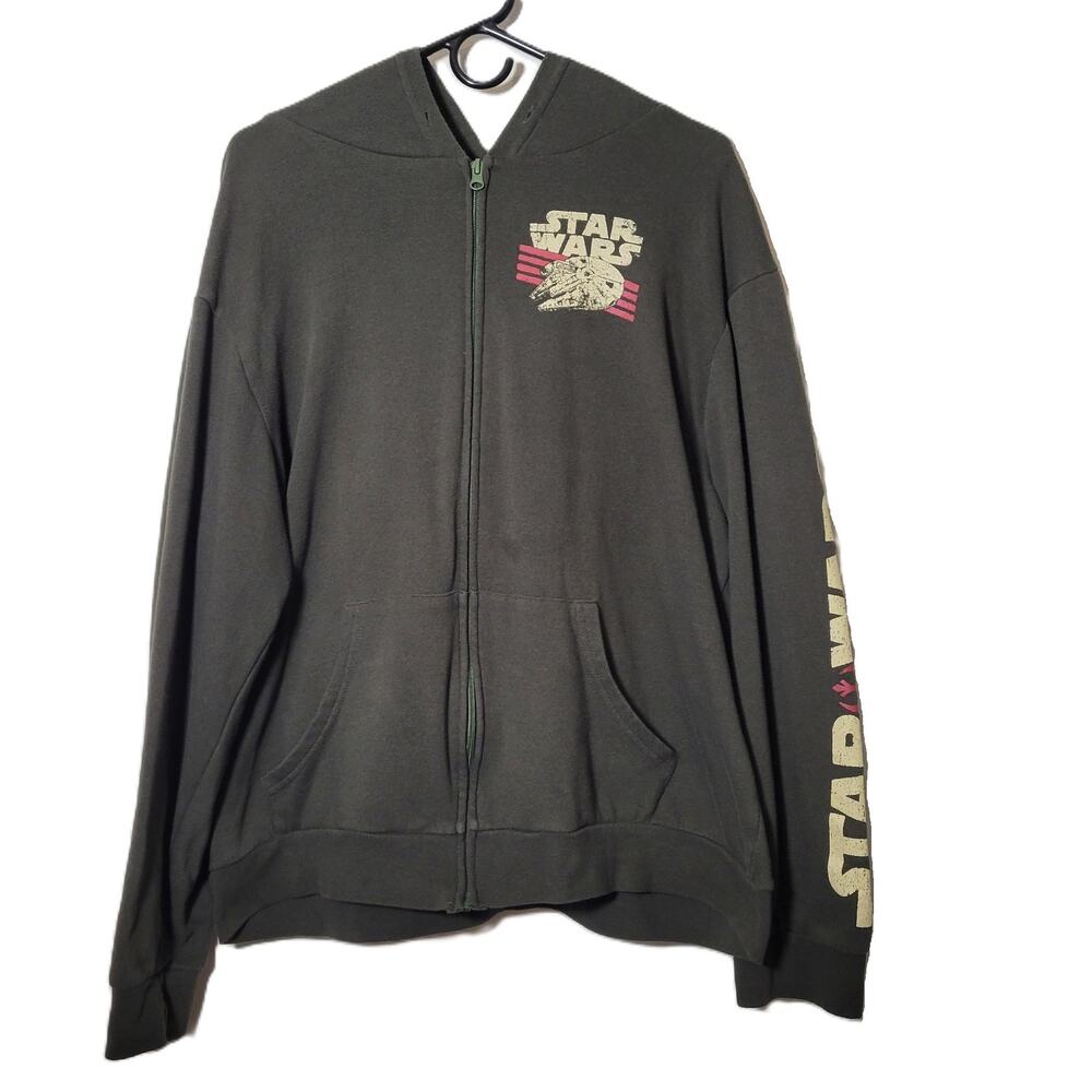 Star Wars Men's Full Zip Hoodie Size XL Olive Green (No‎ Drawstring)